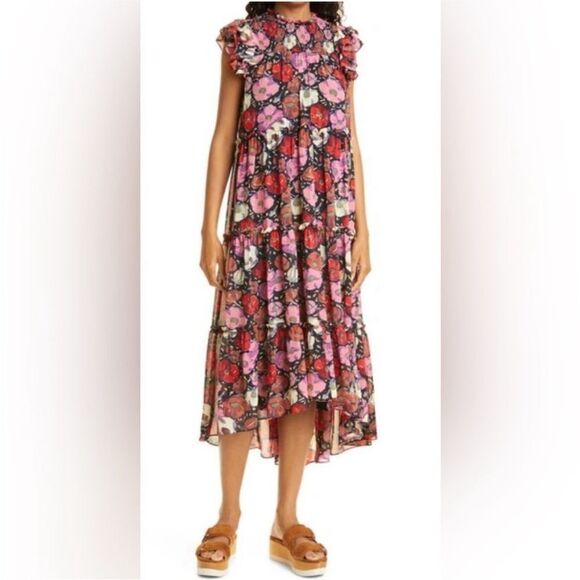 Cinq à Sept High Low Floral Dress - Pink and Black, US0 - Picture 2 of 13